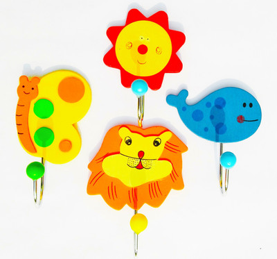 

Kuhu Creations Animal Cartoon Wooden Wall Hanging Hook Hanger(10 cm X cm 6, Multicolor)
