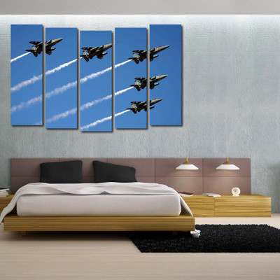 34% OFF on 999 Store Multiple Frames Printed Flying Fighter Planes like Modern Wall Art Painting - 5 Frames (148 X 76 Cms)(Multicolor)