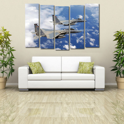 34% OFF on 999 Store Multiple Frames Printed Flying Fighter Planes like Modern Wall Art Painting - 5 Frames (148 X 76 Cms)(Multicolor)