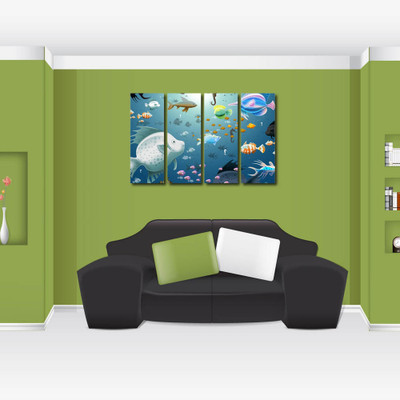 33% OFF on 999 Store Multiple Frames Printed Fish like Modern Wall Art Painting - 4 Frames (127x76 Cm)(Multicolor)
