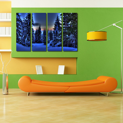 33% OFF on 999 Store Multiple Frames Printed Snow at Tree like Modern Wall Art Painting - 4 Frames (127x76 Cm)(Multicolor)