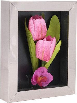 

Fourwalls Artificial Tulip and Orchid Wall Hanging Frame (Small) - 1(20 cm X cm 25, Pink, White)