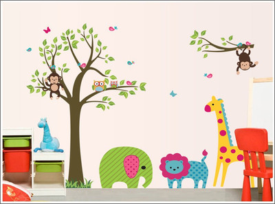 

Oren Empower Animal fun around tree large wall sticker(95 cm X cm 130, Multicolor)