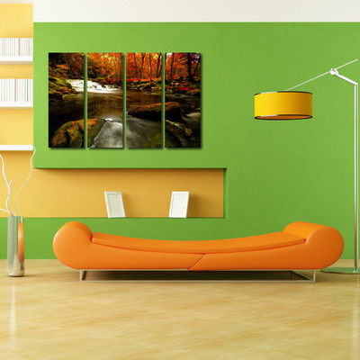 33% OFF on 999 Store Multiple Frames Printed Lake in Mountain like Modern Wall Art Painting - 4 Frames (127x76 Cm)(Multicolor)