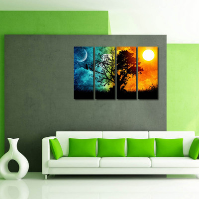 33% OFF on 999 Store Multiple Frames Printed Sunrise at Tree like Modern Wall Art Painting - 4 Frames (127x76 Cm)(Multicolor)