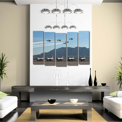 34% OFF on 999 Store Multiple Frames Printed Flying Planes like Modern Wall Art Painting - 5 Frames (148 X 76 Cms)(Multicolor)