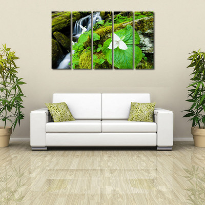 34% OFF on 999 Store Multiple Frames Printed Forest River like Modern Wall Art Painting - 5 Frames (148 X 76 Cms)(Multicolor)