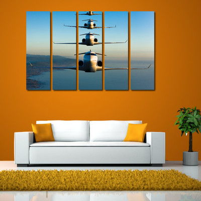 34% OFF on 999 Store Multiple Frames Printed Flying Planes like Modern Wall Art Painting - 5 Frames (148 X 76 Cms)(Multicolor)