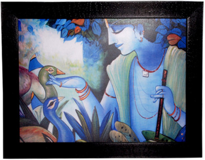 78% OFF on HRINKAR Lord Krishna Wall Decor Printed (Photo Size 9 w X 12 H inch) Painting Frame - FRM13(Multicolor)