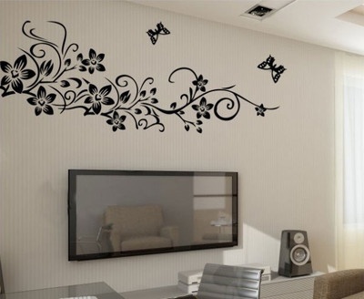 

Oren Empower Beautiful Black flower large wall sticker(75 cm X cm 150, Black)