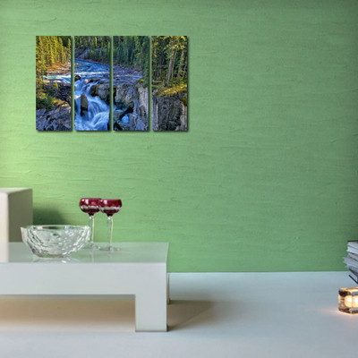33% OFF on 999 Store Multiple Frames Printed Waterfall at Mountain like Modern Wall Art Painting - 4 Frames (127x76 Cm)(Multicolor)