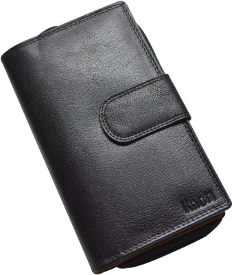 

Knott Women Black Genuine Leather Wallet(18 Card Slots), Black/yellow