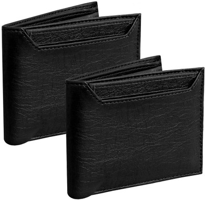 

Pellcaso Men Black Artificial Leather Wallet(6 Card Slots), Black & black