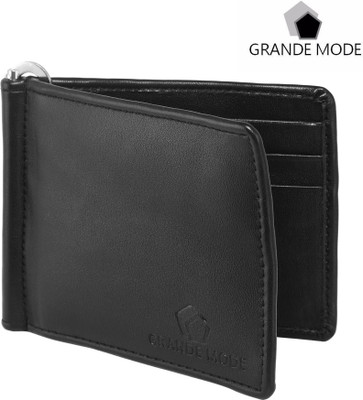 Grande Mode Men Black Genuine Leather Money Clip(6 Card Slots), Black-04