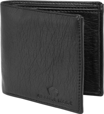 Grande Mode Men Black Genuine Leather Wallet(4 Card Slots), Black-01