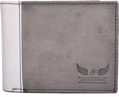 

AJ Fashions Men Grey Genuine Leather Wallet(9 Card Slots), Metal grey