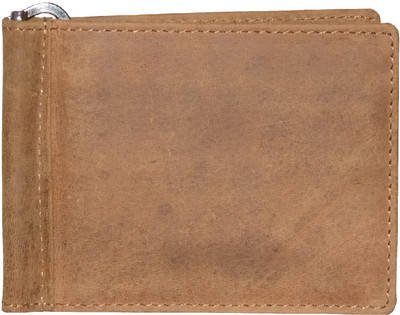 Style 98 Men Tan Genuine Leather Money Clip(4 Card Slots)