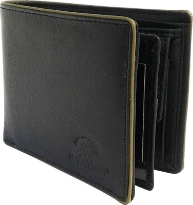 NUKAICHAU Men Black Genuine Leather Wallet(7 Card Slots), Blk l grn 7