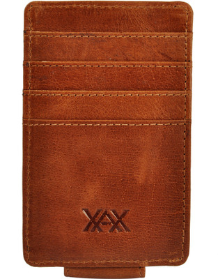 

XAX Men Tan Genuine Leather Money Clip(6 Card Slots), Golden tan