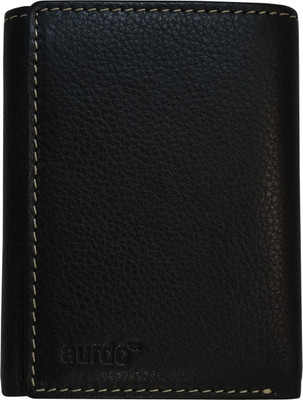 AurDo Men Black Genuine Leather Wallet(8 Card Slots)