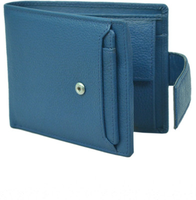 Hidelink Men Blue Genuine Leather Wallet(9 Card Slots)