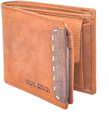 Hidestitch Men Tan Genuine Leather Wallet(7 Card Slots), Tan-01