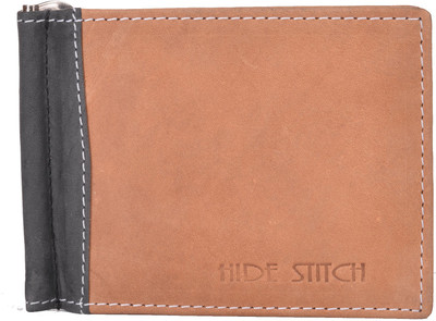 

Hidestitch Men Multicolor Genuine Leather Money Clip(8 Card Slots), Black;tan-01
