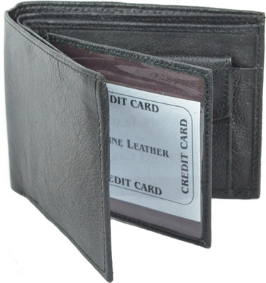 

Tangerine Men Black Genuine Leather Wallet(6 Card Slots)