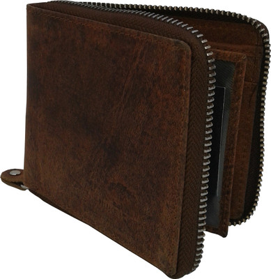 

NUKAICHAU Men Brown Genuine Leather Wallet(7 Card Slots), Hun brn zip 7