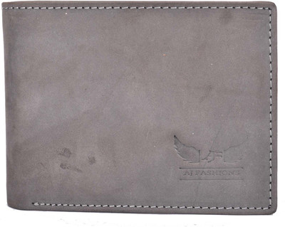 

AJ Fashions Men Grey Genuine Leather Wallet(9 Card Slots), Metal grey