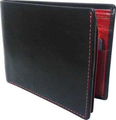 

NUKAICHAU Men Black Genuine Leather Wallet(8 Card Slots), Blk red 8