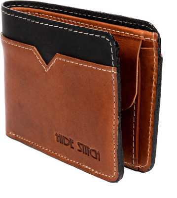 

Hide Stitch Men Tan, Black Genuine Leather Wallet(3 Card Slots), Black;tan