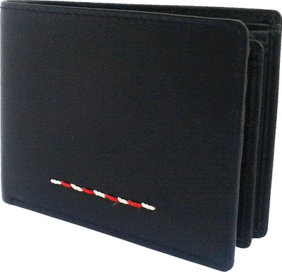 REBECO Men Black Genuine Leather Wallet(8 Card Slots)