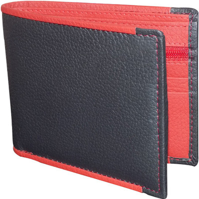 

Style 98 Men Multicolor Genuine Leather Wallet(6 Card Slots), Black;red