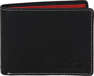 

Vermello Men Black, Red Genuine Leather Wallet(3 Card Slots), 2864red