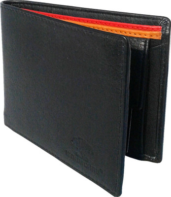 NUKAICHAU Men Black Genuine Leather Wallet(3 Card Slots), Blk red tan 3