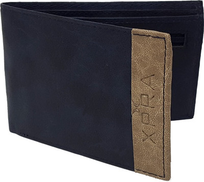 

XPRA Men Blue Genuine Leather Wallet(5 Card Slots), Blue & camel