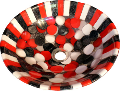 AJYODHYA CRAFT AC002 Table Top Basin(Red & White & Black)
