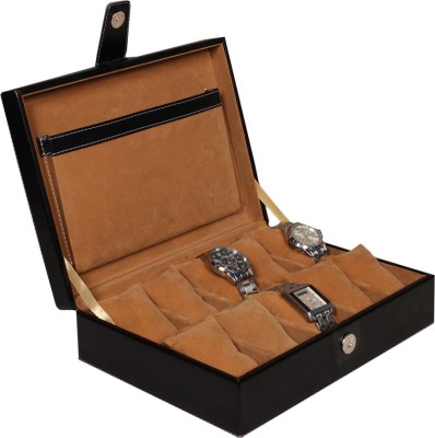 Leather World PU Leather Watch Box(Black, Holds 10 Watches)   Watches  (Leather World)