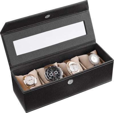 Eco-Leatherette Deco Watch Box(Black, Holds 4 Watches)   Watches  (Eco-Leatherette)