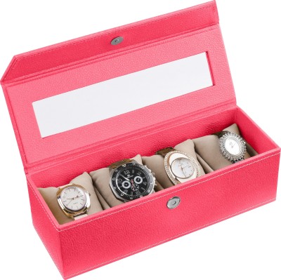Eco-Leatherette Handcrafted Watch Box(Dark Pink, Holds 4 Watches)   Watches  (Eco-Leatherette)