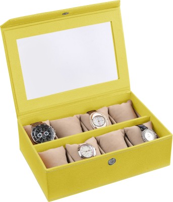 Eco-Leatherette Handcrafted Watch Box(Lime Yellow, Holds 8 Watches)   Watches  (Eco-Leatherette)