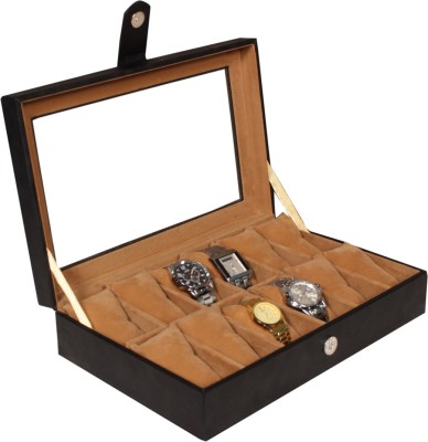 Leather World PU Leather Watch Box(Black, Holds 12 Watches)   Watches  (Leather World)