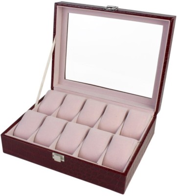 BlushBees 10 Slot Leather Watch Box(Wine Red, Holds 10 Watches)   Watches  (BlushBees)