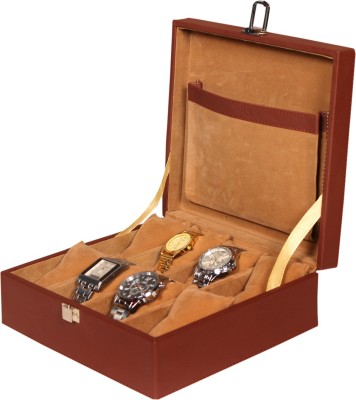 Leather World PU Leather Watch Box Watch Box(Brown, Holds 4 Watches)   Watches  (Leather World)