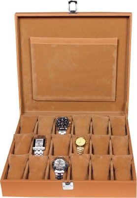 Leather World PU Leather Watch Box(Tan, Holds 18 Watches)   Watches  (Leather World)