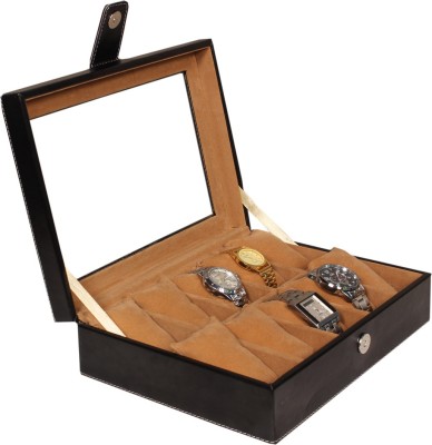 Leather World PU Leather Watch Box(Black, Holds 10 Watches)   Watches  (Leather World)
