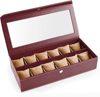 Eco-Leatherette Handcrafted Watch Box(Cherry, Holds 12 Watches)   Watches  (Eco-Leatherette)