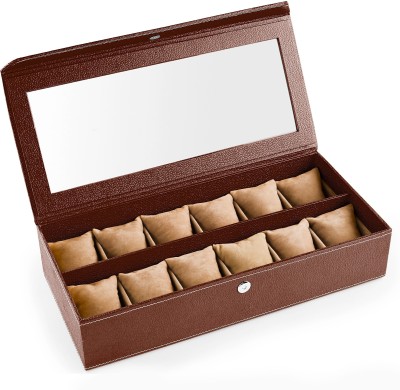 Eco-Leatherette Handcrafted Watch Box(Dark brown, Holds 12 Watches)   Watches  (Eco-Leatherette)