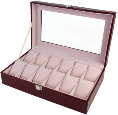 BlushBees 12 Slot Leather Watch Box(Wine Red, Holds 12 Watches)   Watches  (BlushBees)